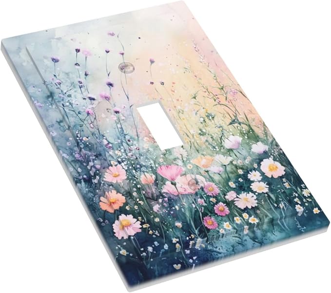 Decorative Light Switch Covers Pink Floral Wildflower Green Plants 1 Gang Light - Image 3