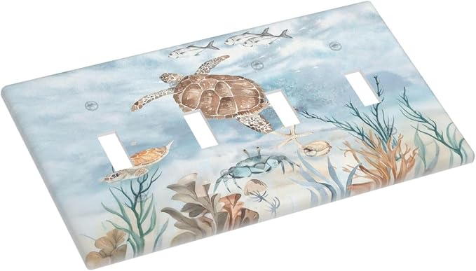 Light Switch Covers Sea Turtle Coral Reef Nauticaltheme Quad Toggle Electrical - Image 3