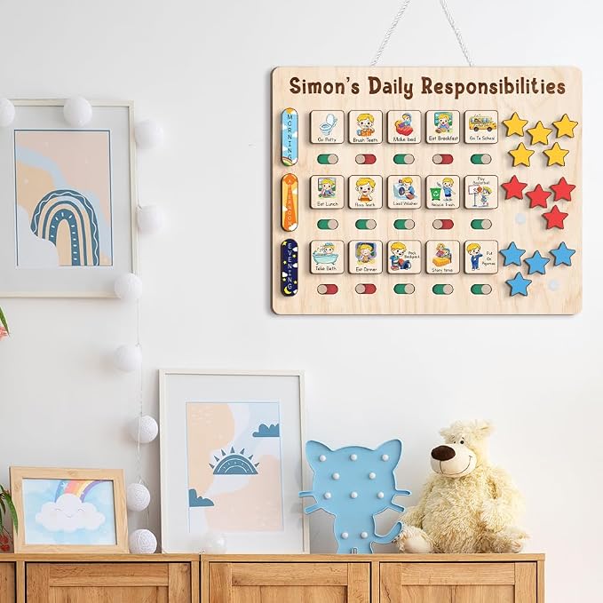 Wooden Chore Chart for Kids Visual Schedule, Routine Chart for Kids, Morning - Image 7