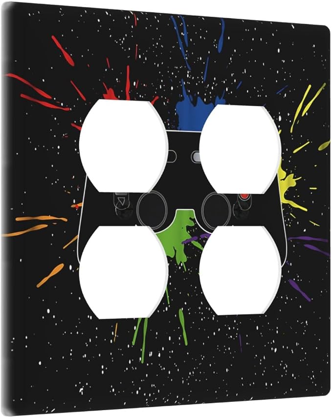 Classic Videogames Controller Black Splash Ink Colorful Outlet Covers 2 Gang - Image 2