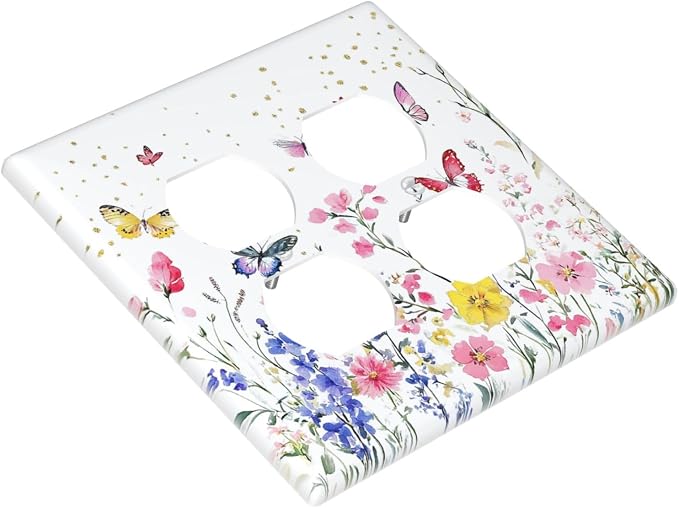 Outlet Covers Watercolor Floral Butterfly Colorful Wildflower 2 Gang Double - Image 3