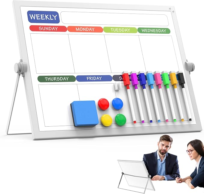 Weekly Dry Erase White Board, 16X12IN Magnetic Desktop Whiteboard Calendar by Laokiiy