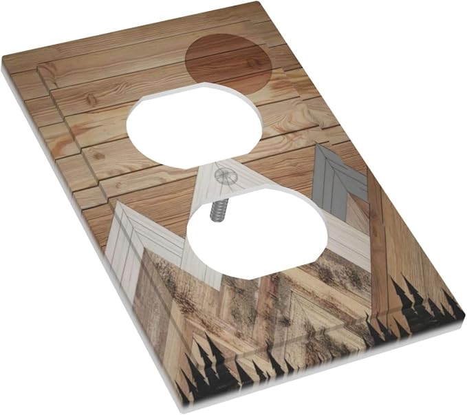 Wooden Planks Mosaic Snow Mountain Sun Outlet Covers 1 Gang Duplex Light Switch - Image 3