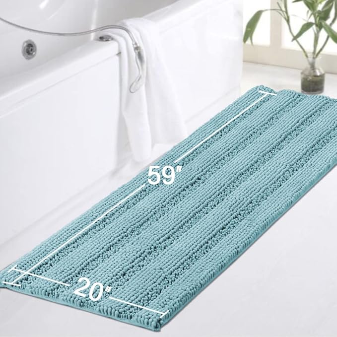 Turquoize Non Slip Shaggy Chenille Microfibers Bathroom Rug Aqua Haze Mat - Image 2