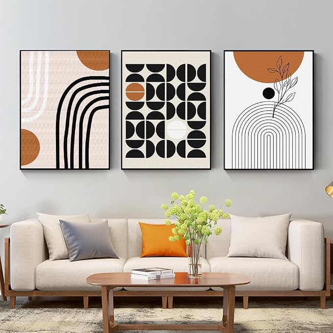 QKF Minimalist Canvas Wall Art Boho Black Brown Beige Line Geometric Abstract - Image 3