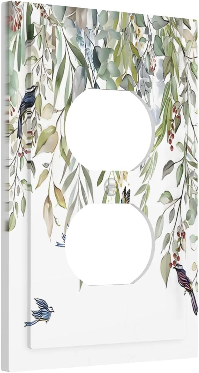 Green Leaf Eucalyptus Leaves Floral Bird Butterfly Outlet Covers 1 Gang Duplex - Image 2