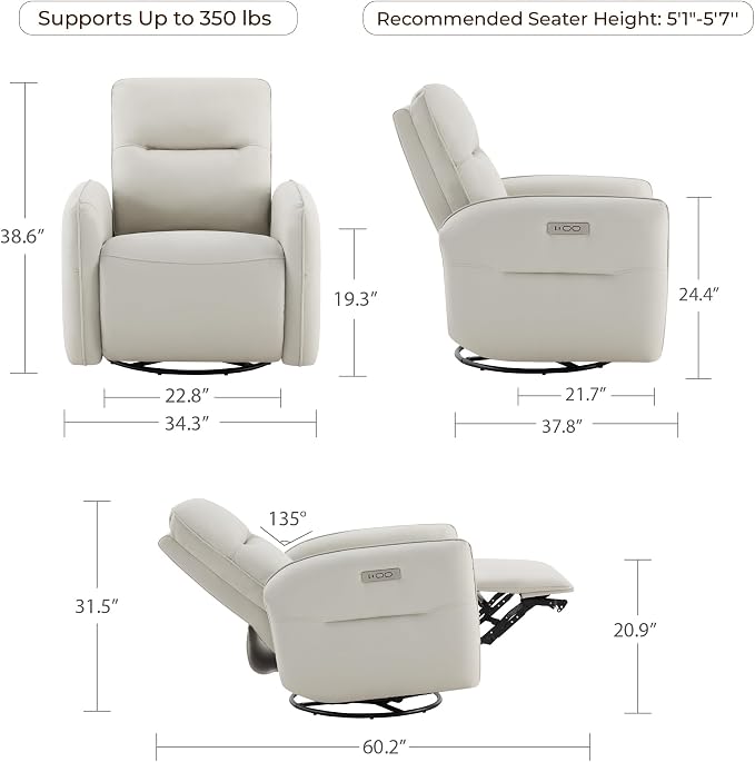 CHITA Faux Leather Power Recliner Chair, Swivel Glider Recliner - Image 2