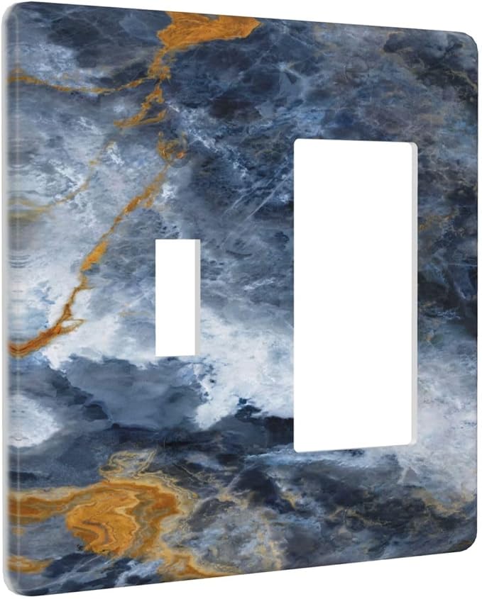 Decorative Outlet Covers Gold Dark Blue Gilt Haze Marble 2-Gang Combo Light - Image 2