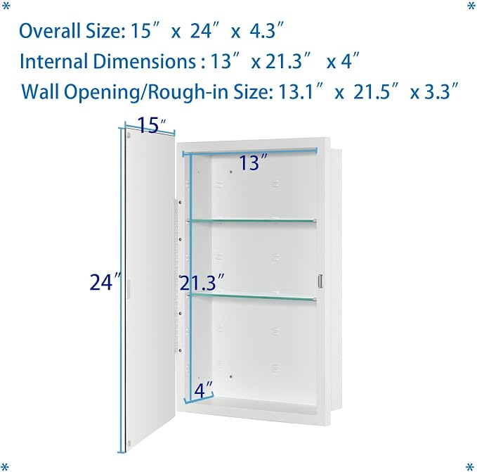 Bathroom Medicine Cabinet with Beveled Edge Mirrored Door 15 x 24 inch - Image 3