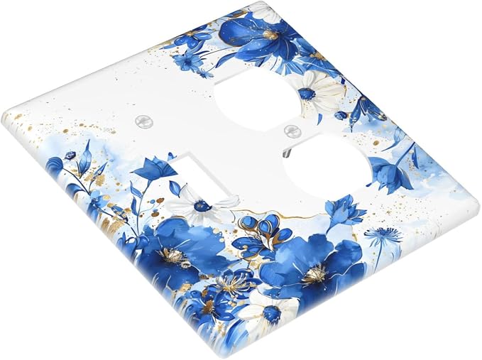 Klein Blue Flowers Watercolor Golden White Floral Wallplates 1 Toggle 1 Duplex - Image 3
