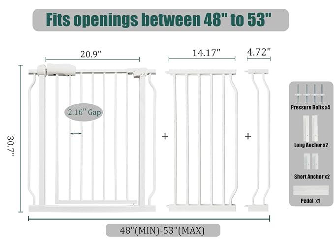 48-53 Inch Extra Wide Baby Gate, Walk Through Safety Gate - Image 2