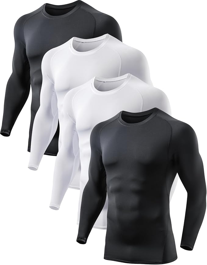 5 or 4 Pack Compression Shirts for Men Long Sleeve Athletic Base Layer by TELALEO