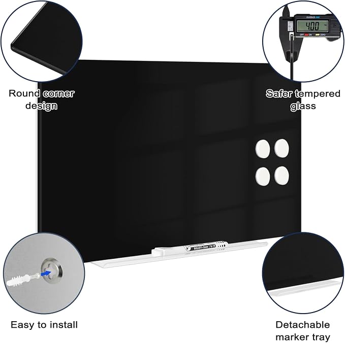 Magnetic Glass Whiteboard for Wall, Large Frameless White Board for Home and - Image 3