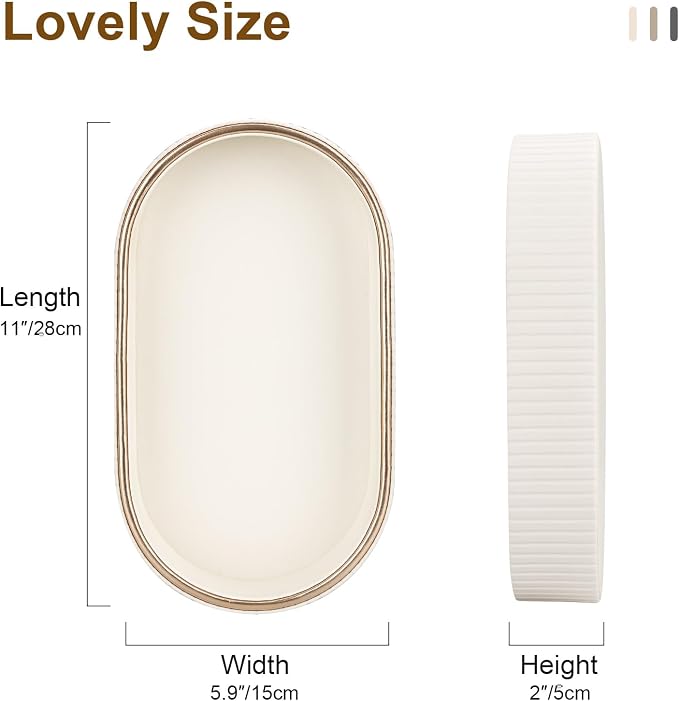 GORESE Oval Vanity Tray Perfume Organizer, PU Leather Valet Jewelry Trays - Image 2