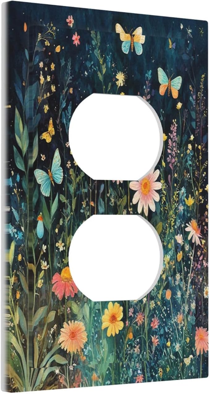 Outlet Covers Boho Vintage Floral Flower Butterfly 1 Gang Duplex Wall Plate - Image 2