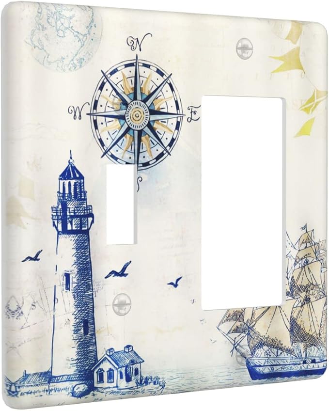 Nautical Sailboat Lighthouse Compass Anchor 2 Gang Light Switch Cover Plates - Image 2