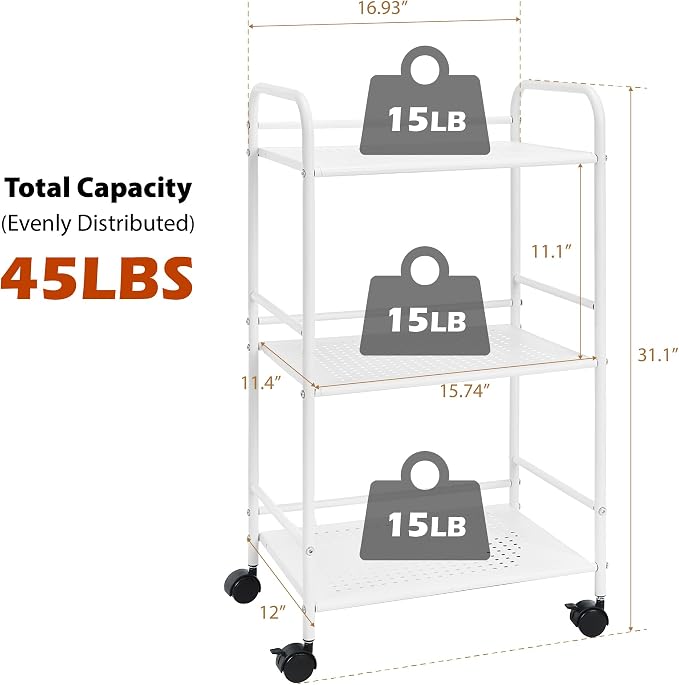 SunnyPoint 3-Tier Rolling Utility Cart – Metal Storage Organizer - Image 7