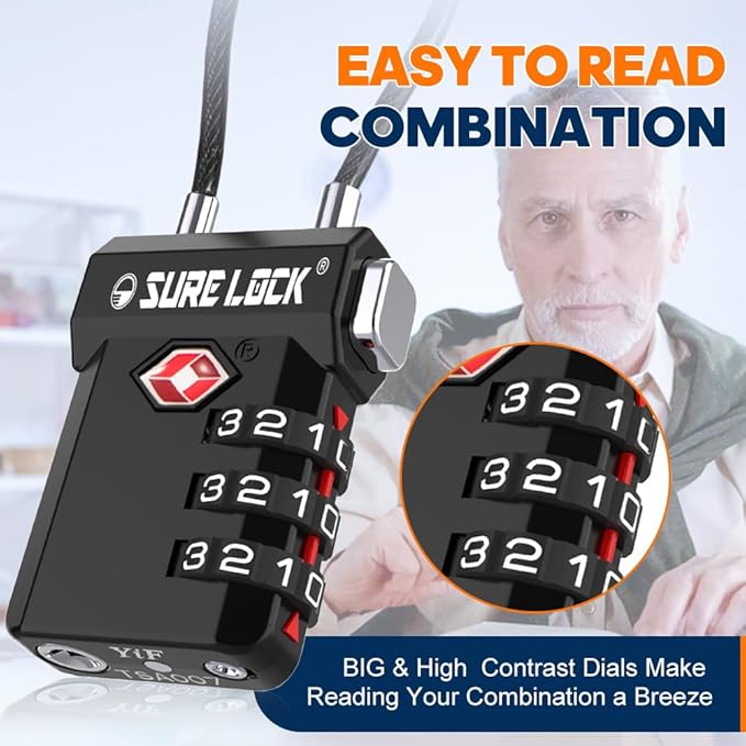 SURE LOCK TSA Approved 3-Digit Combination Luggage Locks – Open Alert Indicator - Image 3