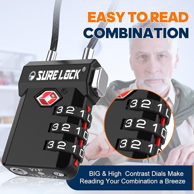 SURE LOCK TSA Approved 3-Digit Combination Luggage Locks – Open Alert Indicator - Image 3