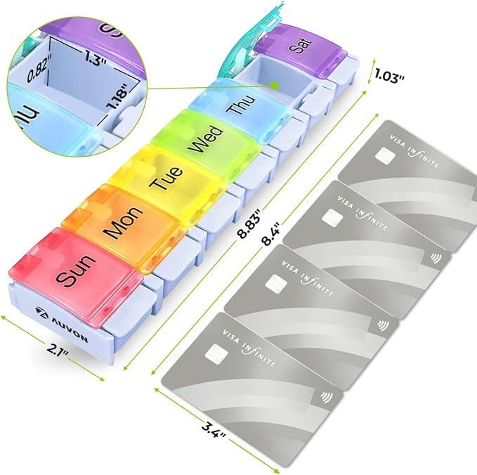AUVON Weekly Pill Organizer Arthritis Friendly, BPA Free Travel 7 Day Pill Box - Image 6