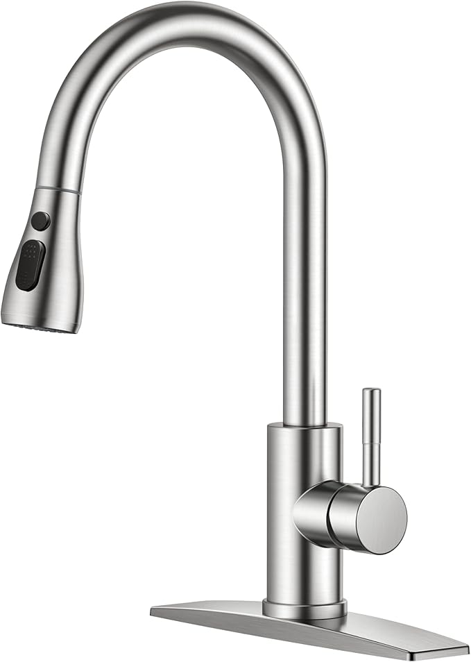 FORIOUS Kitchen Faucets with Pull Down Sprayer, Brushed Nickel, High Arc Single by FORIOUS