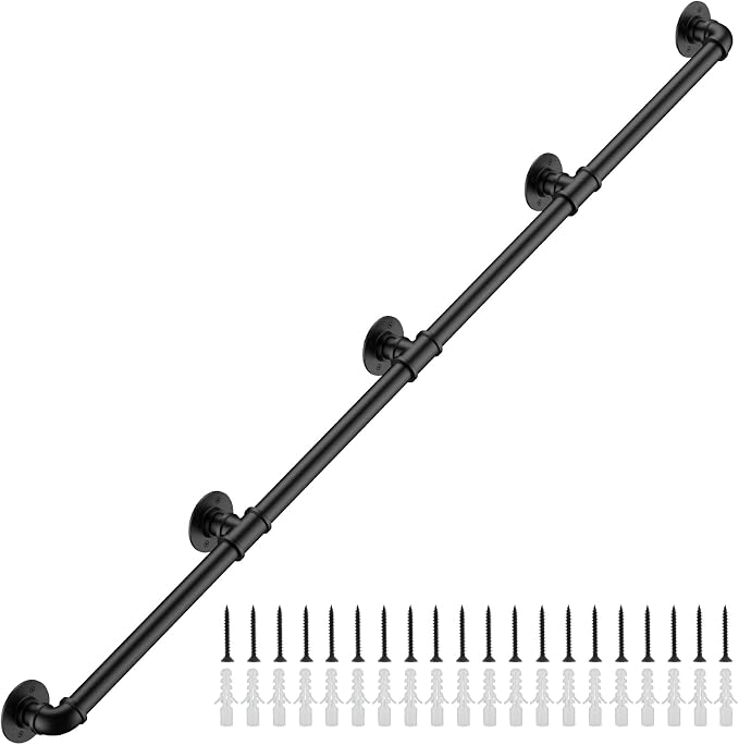 13FT Industrial Stair Railing Wall Mount Staircase Handrail φ1.3 Pipe Hand Rail by Groking