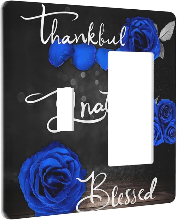 Light Switch Cover Blue Rose Thankful Grateful Blessed 2 Gang Toggle Rocker - Image 2