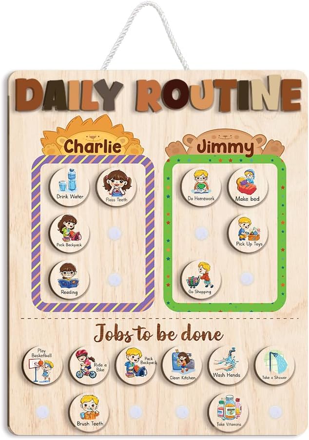Wooden Chore Chart for Kids Multiple Kids 13.5"x16.5", Behavior Chore Chart for by TinyKidz