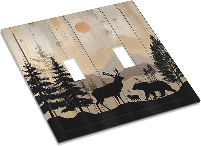 Decorative Switch Plates Wood Board Wildlife Cute Bear Deer Forest Rustic 2 - Image 3