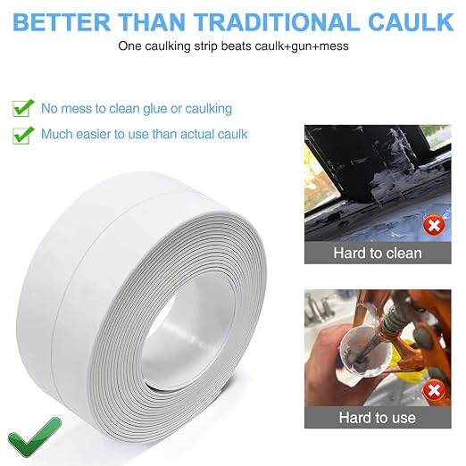 2 Rolls Caulk Tape Self Adhesive, Bathroom Waterproof White Caulking Sealant - Image 3