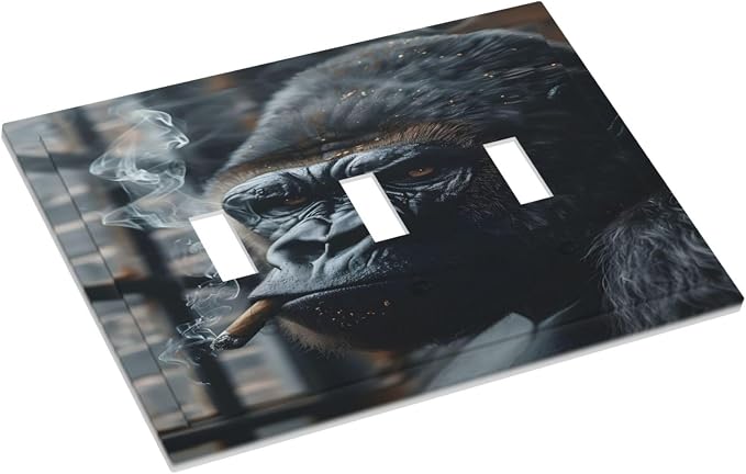 Funny Animal Smoking Black Orangutan Decorative Switch Plates 3 Gang Wall Plate - Image 3