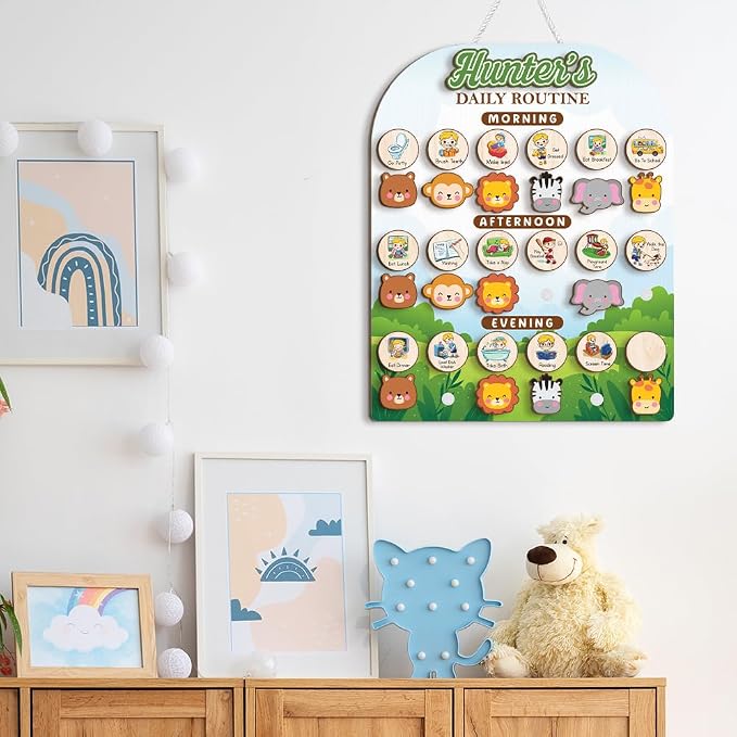 Wooden Daily Routine Chart for Todder, Visual Schedule Woodland Reward Chart - Image 7