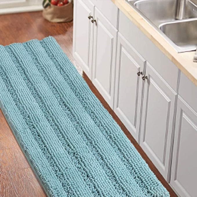 Turquoize Non Slip Shaggy Chenille Microfibers Bathroom Rug Aqua Haze Mat by Turquoize