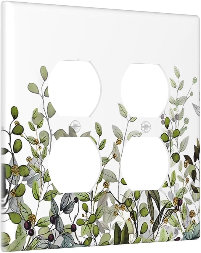Watercolor Green Eucalyptus Leaves Plants Fruit Outlet Covers 2 Gang Double - Image 2