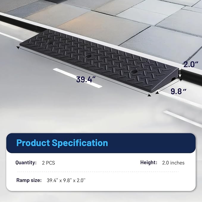 2 Pack Driveway Curb Ramp, 2 Inch Rise Rubber Threshold Ramp, Heavy Duty 6600LB - Image 2