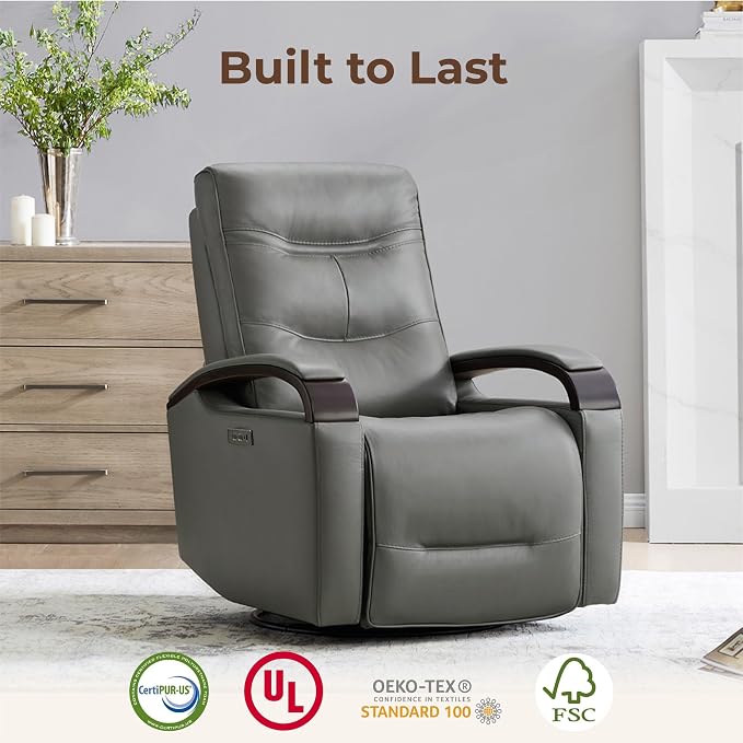 CHITA Genuine Leather Power Swivel Glider Rocker Recliner, FSC Certified Mid - Image 8