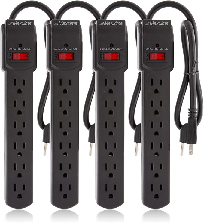 Maxxima 4-Pack 6 Outlet Power Strip Surge Protector by MaxximaLEDLighting