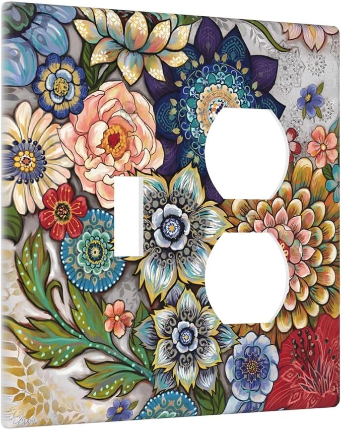Boho Floral Colorful Floral Multi Color Flower Wallplates 1 Toggle 1 Duplex - Image 2