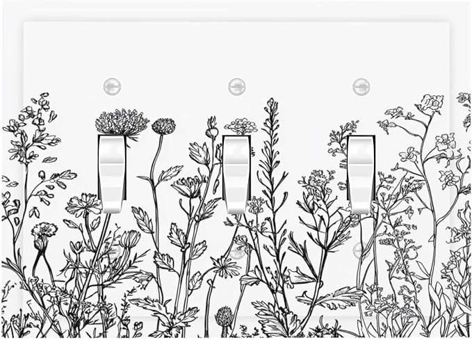 Decorative Switch Plates Floral Wildflower Rustic Plant Leaves 3 Gang Wall by Unknown