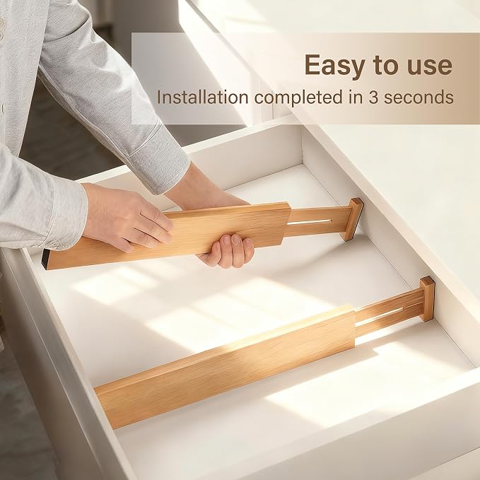 Bamboo Drawer Divider Set of 8, Adjustable Spring-Loaded Drawer Organizer - Image 5