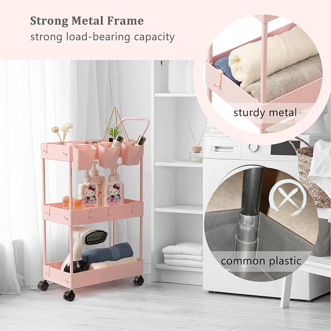 danpinera Slim Storage Cart, 3 Tier Narrow Rolling Cart on Wheels Bathroom - Image 6
