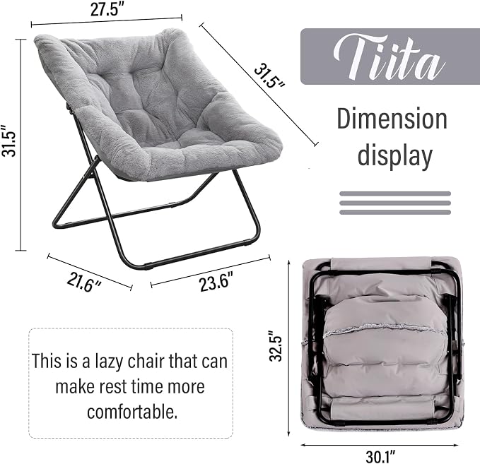 Tiita Comfy Saucer Chair, Soft Faux Fur Oversized Folding Accent Chair - Image 3