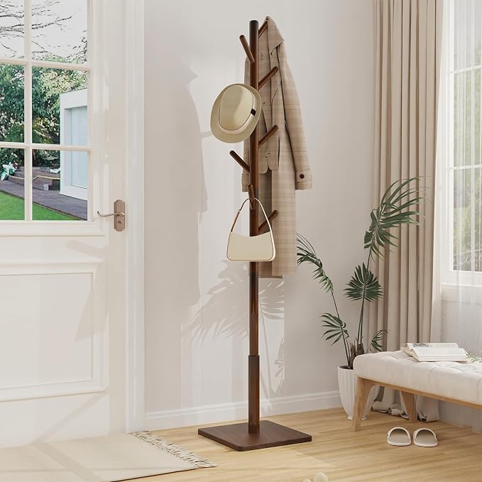 Coat Rack Freestanding with Stable Square Base, Entryway Furniture with 3 - Image 4