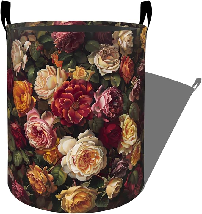Lush Roses in Red and Yellow Shades Laundry Basket, Dorm Nursery Foldable by dhakalrlde