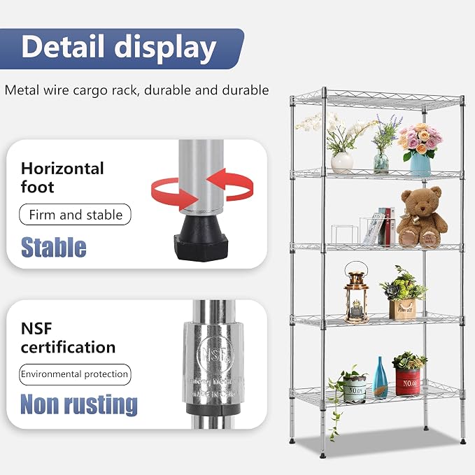 FDW 5 Tier 22L x 12W x 48H Pantry Shelves Adjustable Metal Shelves NSF Storage - Image 5