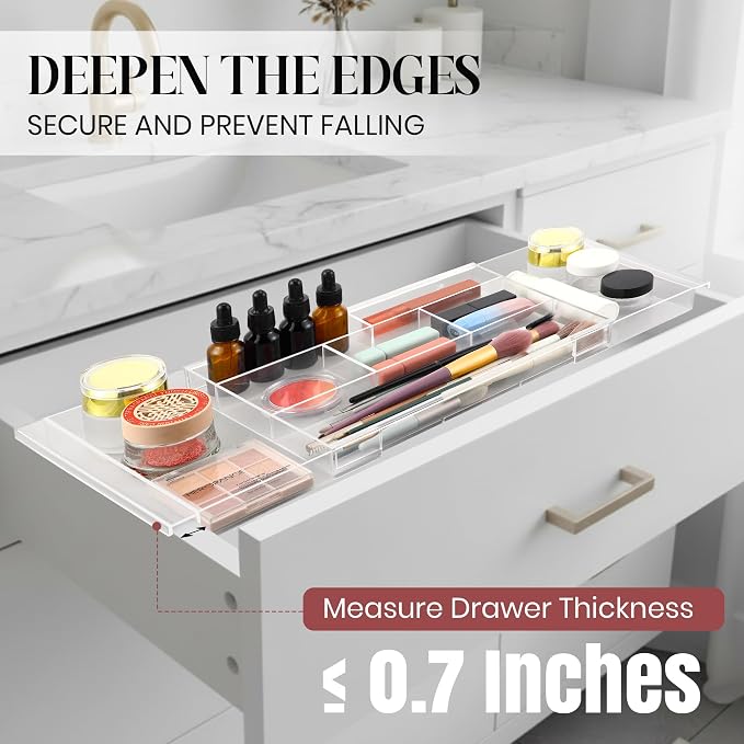 2Pack Shallow Expandable Drawer Organizer, Adjustable 12.5”–20” Clear Plastic - Image 3
