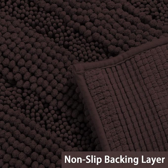Turquoize Non Slip Shaggy Chenille Microfibers Bathroom Rug Brown Bath Room Mat - Image 4