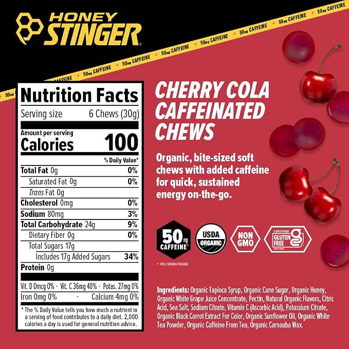 Honey Stinger Cherry Cola Caffeinated Energy Chew, Gluten Free, - Image 2
