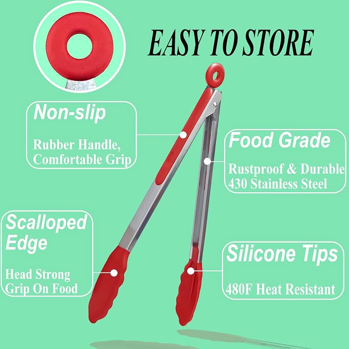 HST Tongs for Cooking with Silicone Tips, Non Stick Kitchen Tongs with Silicone - Image 4