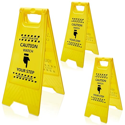3 Pcs Caution Watch Your Step Sign Safety Double Sided Floor Heavy Duty Plastic by Amylove